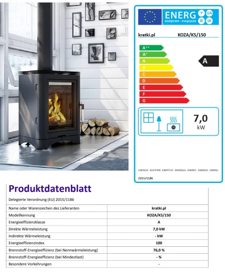 *EEK A - Guss-Kaminofen Kratki KOZA K5 Mit RRØ 150 Mm - 7 KW – Bild 7