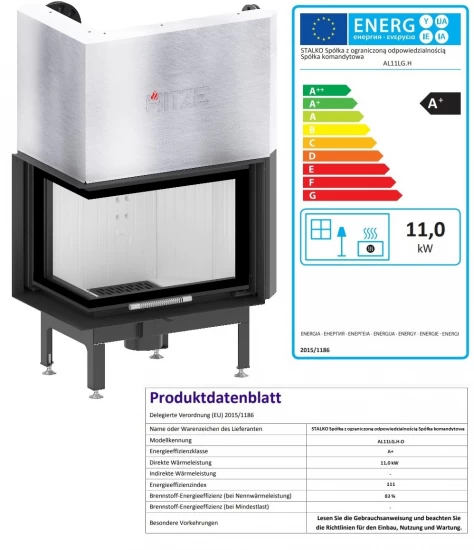 EEK A+ - Eck-Kamineinsatz HITZE Albero AL11LG.H DECO Mit Schiebetür, Seitenglas Links -11kW – Bild 4