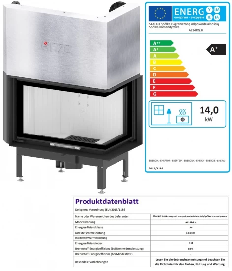EEK A+ - Eck-Kamineinsatz HITZE Albero AL14RG.H DECO Mit Schiebetür, Seitenglas Rechts -14kW – Bild 4
