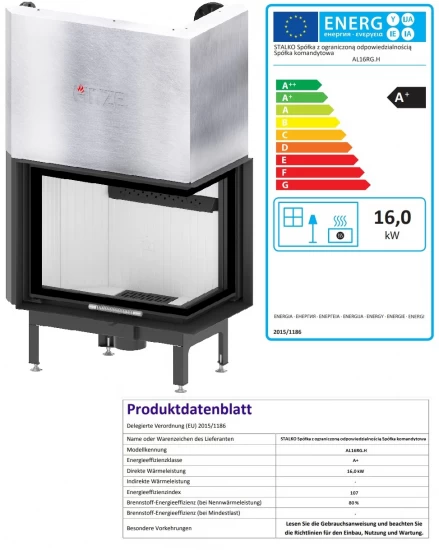 EEK A+ - Eck-Kamineinsatz HITZE Albero AL16RG.H DECO Mit Schiebetür, Seitenglas Rechts -16kW – Bild 3