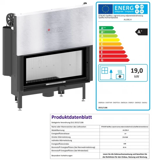EEK A+ - XXL-Kamineinsatz HITZE Albero AL19G.H DECO Mit Schiebetür -19kW – Bild 2