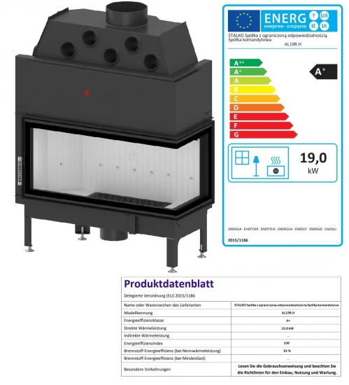 EEK A+ - Eck-Kamineinsatz HITZE Albero AL19R.H DECO Mit Seitenglas Rechts -19kW – Bild 3