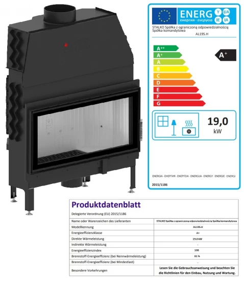 EEK A+ - XXL-Kamineinsatz HITZE Albero AL19S.H DECO -19kW – Bild 2