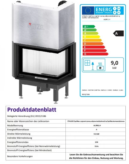 EEK A - Eck-Kamineinsatz HITZE Albero AL9RG.H DECO Mit Schiebetür, Rechts -9kW – Bild 4