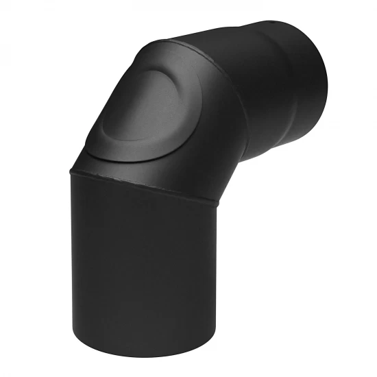 180 Mm - Rauchrohr Bogen 90° Mit Tür 3-teilig In Schwarz
