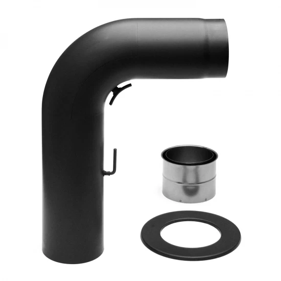 150 Mm - Rauchrohrset Rund Gezogen Mit Drosselklappe In Schwarz