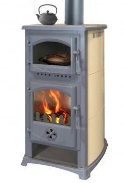 EEK A - Kaminofen Mit Backfach Und Herdplatte Cucina Creme - 9,7kW