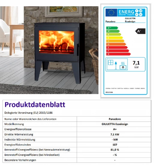 EEK A+ Kaminofen Panadero Giulietta ECODESIGN - 7,1kW – Bild 2
