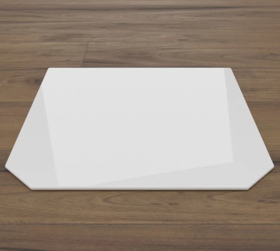 Sechseck 85x110cm Glas Weiß - Funkenschutzplatte Kaminbodenplatte Glasplatte Unterlage Ofen