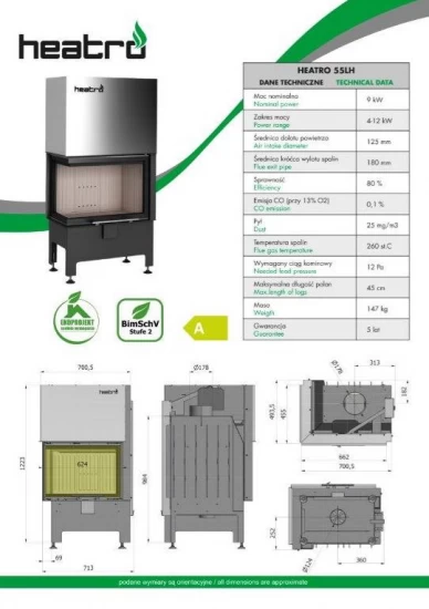 EEK A - Kamineinsatz HEATRO 55 LH Mit Hebetür - 9kW – Bild 2