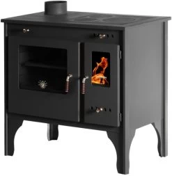 EEK A+ Küchenofen Holzherd Retro ECO Schwarz, Linke Version - 7 KW Dauerbrandherd