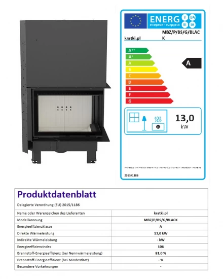 *EEK A - Eck-Kamineinsatz Kratki MBZ 13 Schwarze Acumotte Mit Schiebetür, Seitenglas Rechts - 13 KW – Bild 2