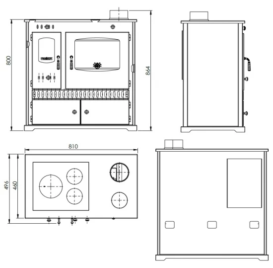 EEK A+ Küchenofen Holzherd Perfect ECO Schwarz, Rechte Version - 7 KW Dauerbrandherd – Bild 6