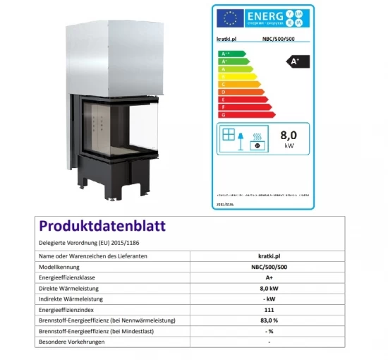 *EEK A - 3-Scheiben-Kamineinsatz KRATKI NBC 8 Mit Schiebetür - 8kW – Bild 4