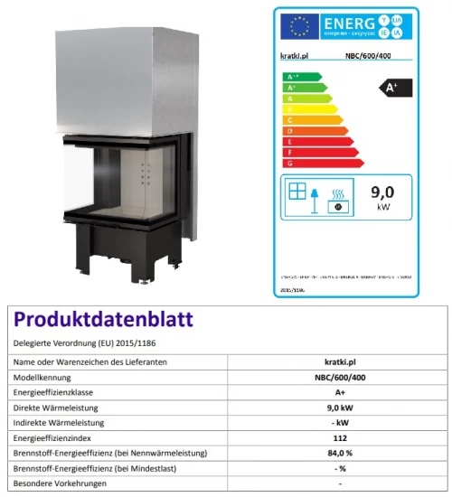 *EEK A - 3-Scheiben-Kamineinsatz KRATKI NBC 9 Mit Schiebetür - 9 KW – Bild 4