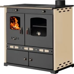 EEK A+ Küchenofen Holzherd Perfect ECO LUX Creme, Rechte Version - 7,38 KW Dauerbrandherd