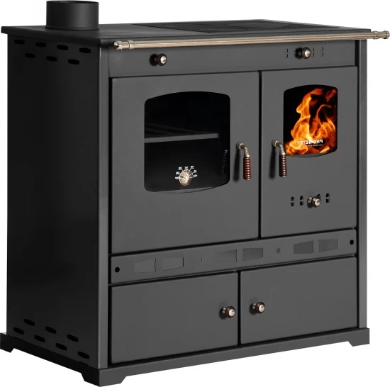 EEK A+ Küchenofen Holzherd Perfect ECO LUX Schwarz, Linke Version - 7,38 KW Dauerbrandherd