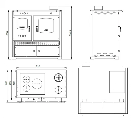 EEK A+ Küchenofen Holzherd Perfect ECO LUX Schwarz, Linke Version - 7,38 KW Dauerbrandherd – Bild 5