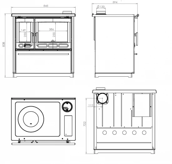 EEK A+ Küchenofen Holzherd Plamen 850 Schwarz, Rechte Version - 8 KW Dauerbrandherd – Bild 3