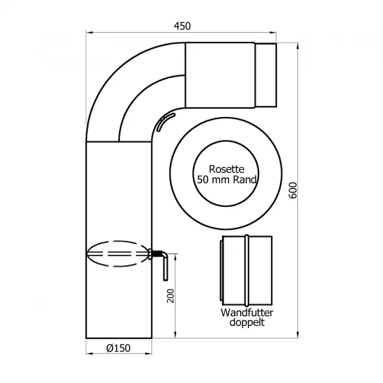 150 Mm - Rauchrohrset Rund Gezogen Mit Drosselklappe In Schwarz – Bild 2