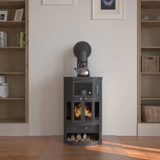 EEK A Kaminofen Mit Backfach+Herdplatte Victoria Taro 2F, Schwarz – 9,53 KW – Bild 3