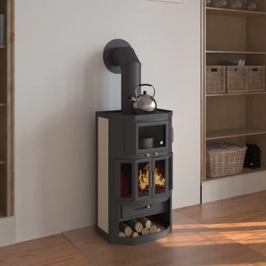 EEK A Kaminofen Mit Backfach+Herdplatte Victoria Taro 2F, Schwarz – 9,53 KW – Bild 4