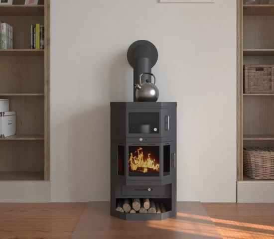 EEK A Kaminofen Mit Backfach+Herdplatte Victoria Taro F Schwarz – 9,53 KW – Bild 4