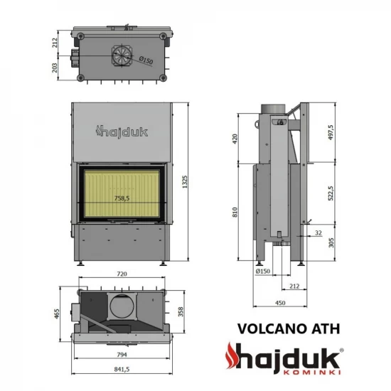 EEK A Eck-Kamineinsatz HAJDUK VOLCANO ATH 9 KW Rahmenlose Tür – Bild 2
