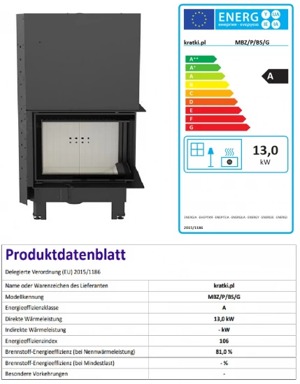 *EEK A - Eck-Kamineinsatz Kratki MBZ 13 Mit Schiebetür, Seitenglas Rechts - 13 KW – Bild 6