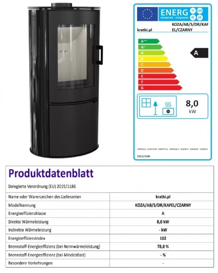 *EEK A - Kaminofen Kratki KOZA AB S Mit Schwarzen Kacheln Und Holzfach - 8 KW – Bild 5