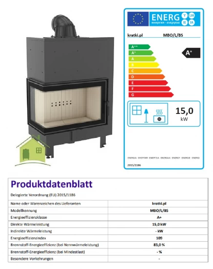 *EEK A+ - Eck-Kamineinsatz Kratki MBO 15 Links - 15 KW – Bild 4