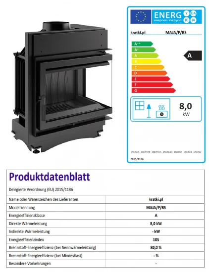 *EEK A - Eck-Guss-Kamineinsatz Kratki MAJA/P/BS !RR150mm! Mit Seitenglas Rechts - 8kW + BIMSCHV II – Bild 4