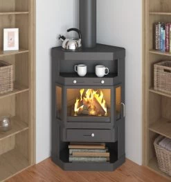 EEK A Eck-Kaminofen Victoria Panama, Schwarz, Dauerbrandfähig – 9kW