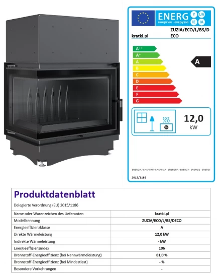 *EEK A Eck-Gusskamineinsatz Kratki ZUZIA ECO 12 DECO, Links + BISMSCHV II - 12kW – Bild 5
