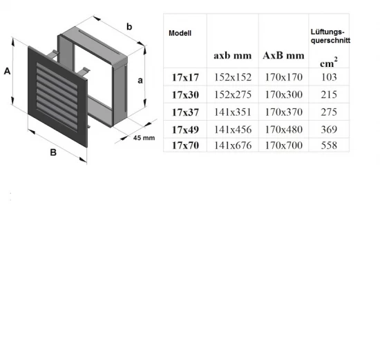 Luftgitter, Lamellen Feststehend, 17x49cm, Schwarz/silber – Bild 3