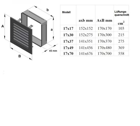 Luftgitter, Lamellen Feststehend, 17x17cm, Edelstahl Gebürstet – Bild 3