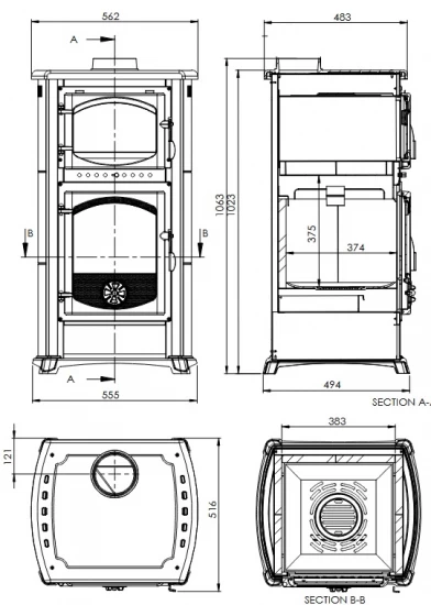EEK A - Kaminofen Mit Backfach Und Herdplatte Cucina Creme - 9,7kW – Bild 2