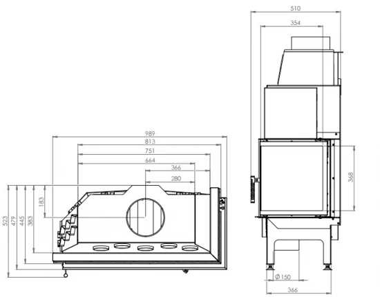 EEK A+ - Eck-Kamineinsatz HITZE Albero AL19R.H DECO Mit Seitenglas Rechts -19kW – Bild 6