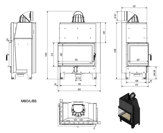 *EEK A+ - Eck-Kamineinsatz Kratki MBO 15 Links - 15 KW – Bild 2