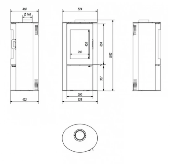 *EEK A - Kaminofen Kratki KOZA AB S Mit Schwarzen Kacheln Und Holzfach - 8 KW – Bild 2