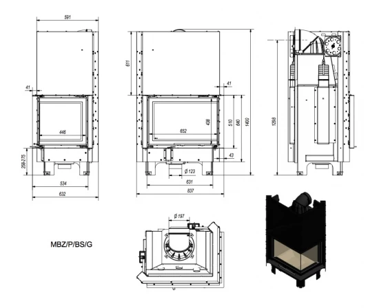 *EEK A - Eck-Kamineinsatz Kratki MBZ 13 Schwarze Acumotte Mit Schiebetür, Seitenglas Rechts - 13 KW – Bild 5