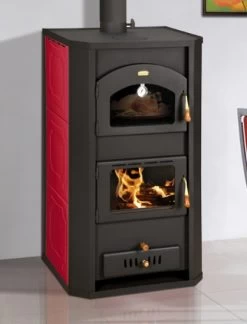 EEK A Wasserführender Kaminofen Mit Backfach Prity FGW20, Rot - 23,8 KW + BIMSCHV II